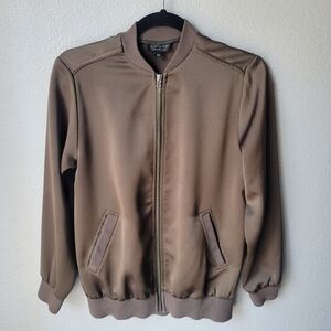 Topshop Satin Bomber Jacket Size 2 In Olive Green
